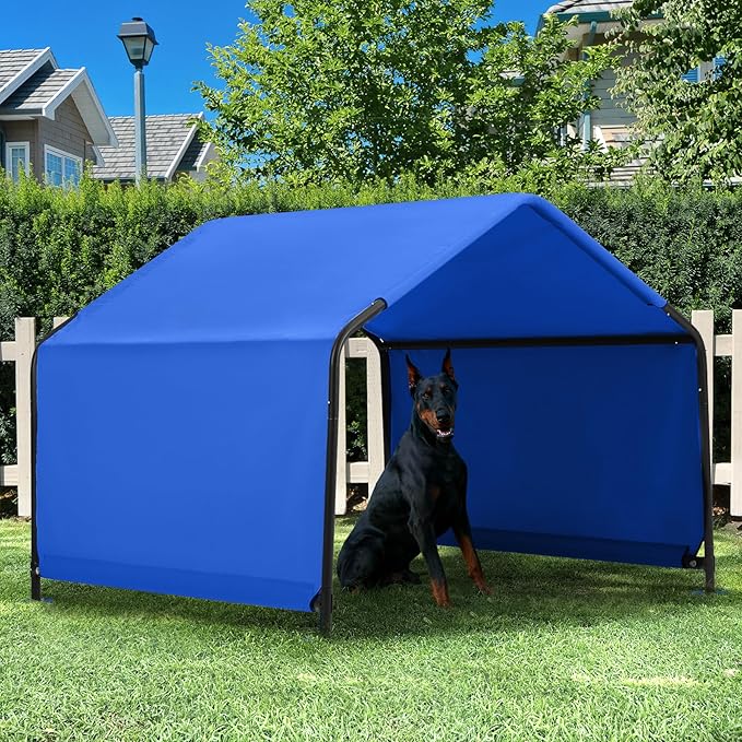Dog Shade Shelter Outside 4'x4'x3' Tent for Large Medium Dogs, Outdoor Sun Rain Canopy Pet House for Livestock Pigs Cats with Waterproof Roof Ground Nails,Deep Blue