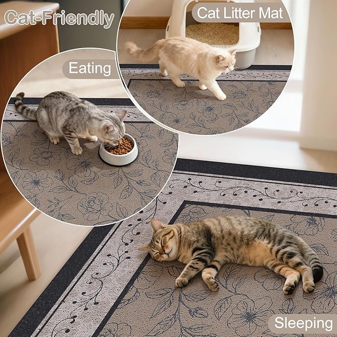 Cat Litter Mat Trapping Rug 33"x22", Large Litter Box Mat for Floor, Non-Slip Waterproof Backing, Soft Mesh Easy to Clean Pet Mat for Cat Brown