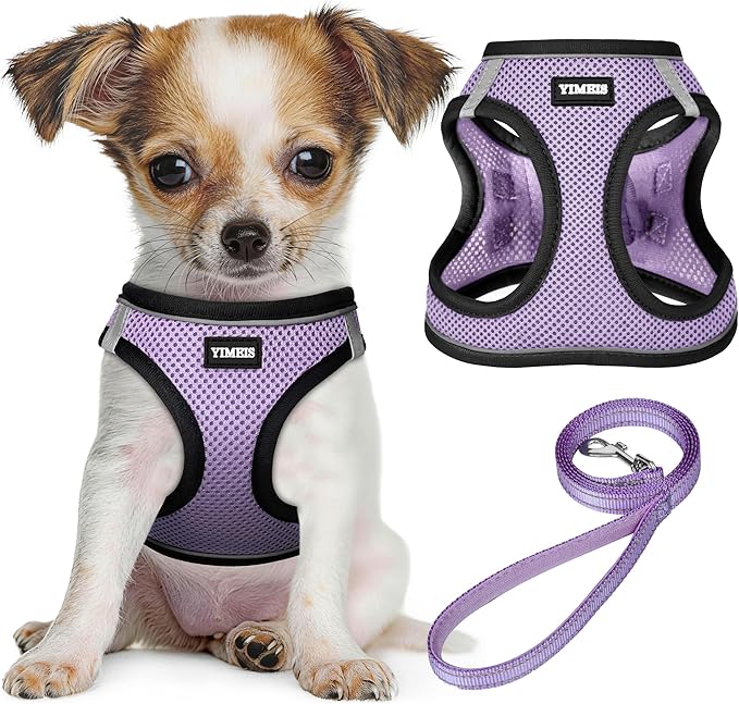 YIMEIS Dog Harness and Leash Set, No Pull Soft Mesh Pet Harness, Reflective Adjustable Puppy Vest for Small Medium Large Dogs, Cats (Taro Purple, Small (Pack of 1)