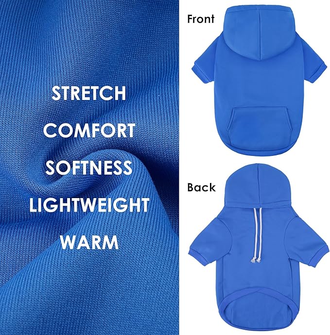 Dog Basic Hoodie Soft Dog Clothes Cold Weather Sweaters for Medium Large Dogs Cozy Fabric Warm Sweatshirt with Leash Hole for Boys (Blue, Small (5-10 lbs))
