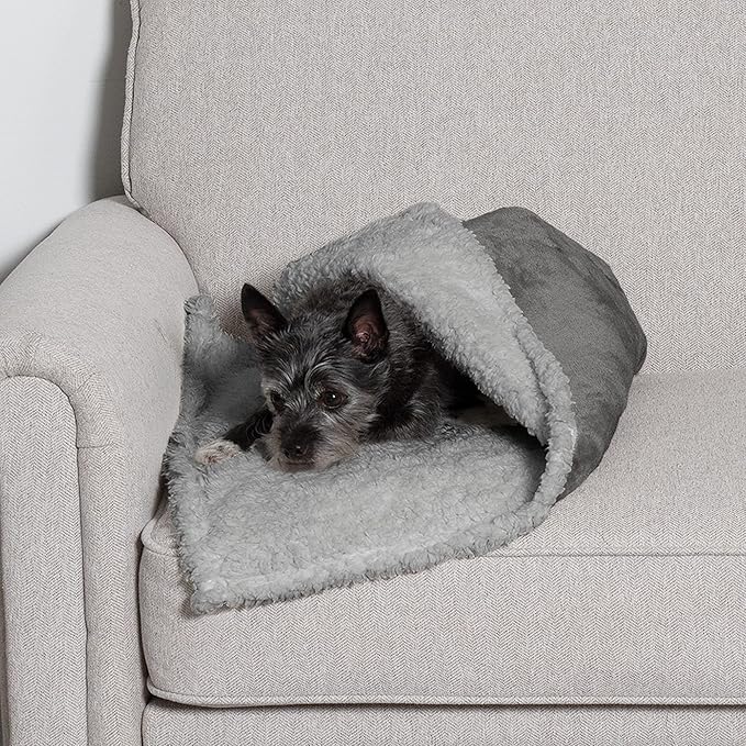 Furhaven Waterproof & Self-Warming Throw Blanket for Dogs & Indoor Cats, Washable & Reflects Body Heat - Soft-Edged Terry & Sherpa Dog Blanket - Silver Gray, Small