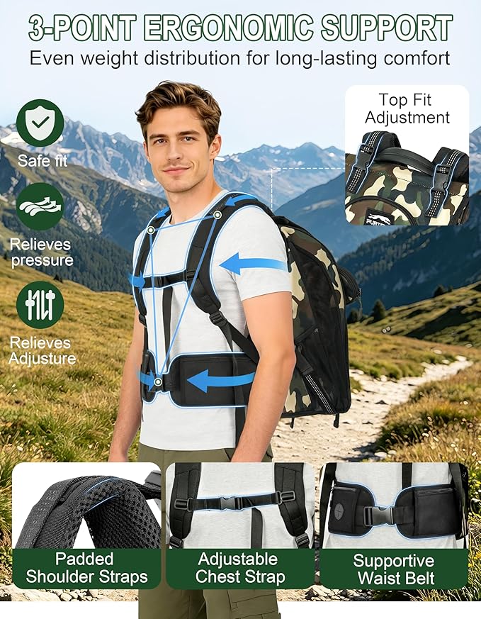 Dog Backpack Carrier with Ergonomic Support, Padded Straps and Ventilation, Hiking Pet Backpack with Safety Tethers, Reflective Trim and Waist Support, Up to 22lbs