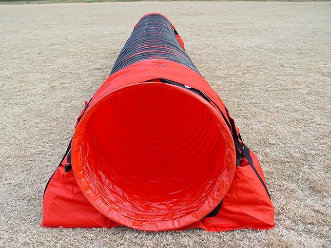 20' Heavy Duty Dog Agility Tunnel with 2 Sets of Tiedown System, Competition & Training, Multiple Colors, 2 Lengths (Red)