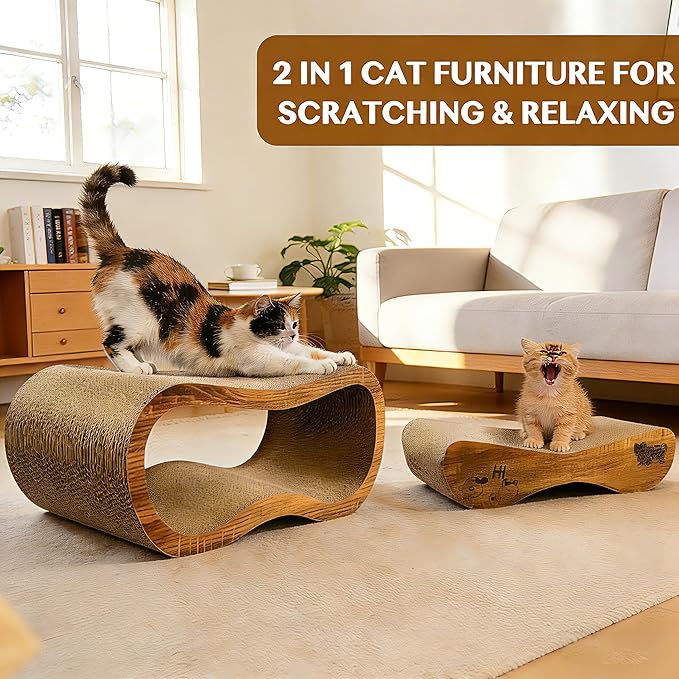 Cat Scratcher, 2 In 1 Cat Scratch Board for Scraching & Napping, Cat Scratchers for Indoor Cats Scratching Post Pad Couch Lounger Cardboard Cat Bed Furniture Protector from Cat Claws, Large 27.44 Inch
