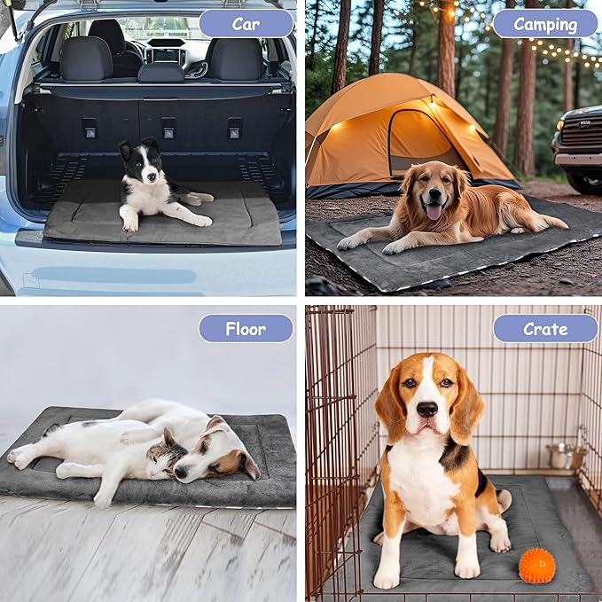Catalonia Classic Waterproof Dog Mat, Portable Reversible Pet Travel Mat, Pet Cushion Pad with Handle for Small Medium Dogs Cats, Indoor or Outdoor, 50x27.5 inch, Gray Wavy