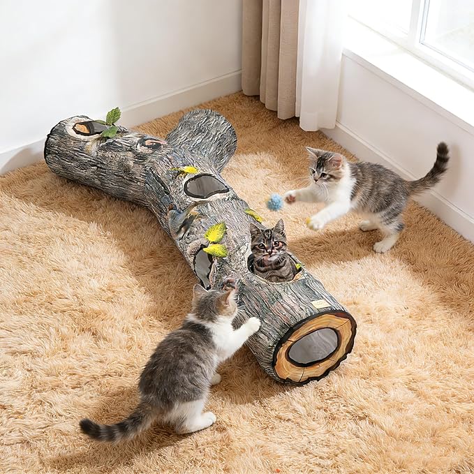 Cat Tunnel,Cat Tunnels for Indoor Cats,Tree Trunk Play Toy for Large Cats、Kitten and Other Small Animals to Chase and Play,Foldable Easy to Store,Cat Tube Toys Long 59"