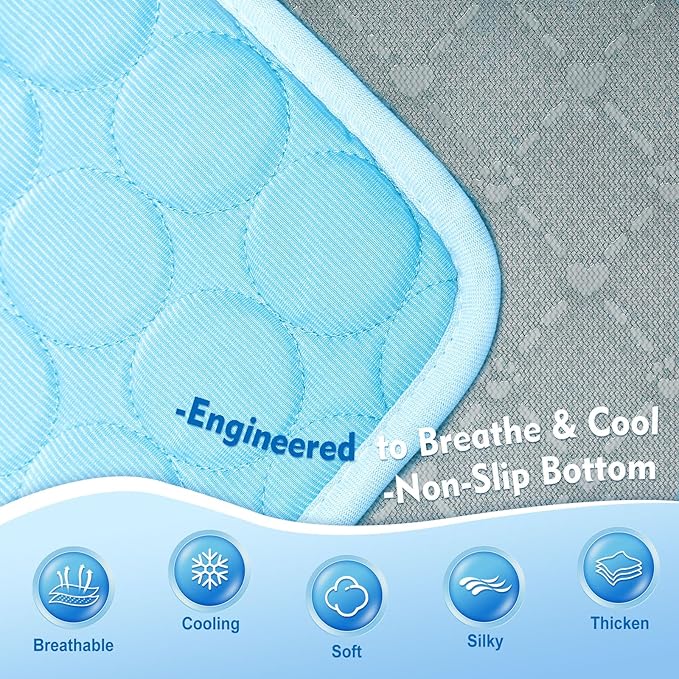SOMOYA Cooling Mat for Dogs (Q-Max>0.4) Pet Cooling Pads Blanket Sleeping Kennel Mat,Ice Silk Cool Mat Pad Breathable Dog Bed Mats Beach for Large Dogs Cats (Blue, 27x39 in)