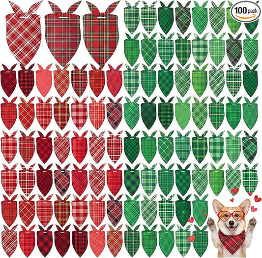 Abbylike 100 Pcs St. Patrick's Day Dog Bandanas Bulk Green Plaid Bandanas for Dogs Triangle Kerchief Bib Scarf for Pet Irish Holiday Costume Photo Props Accessories (25.6 x 17.7 x 17.7)
