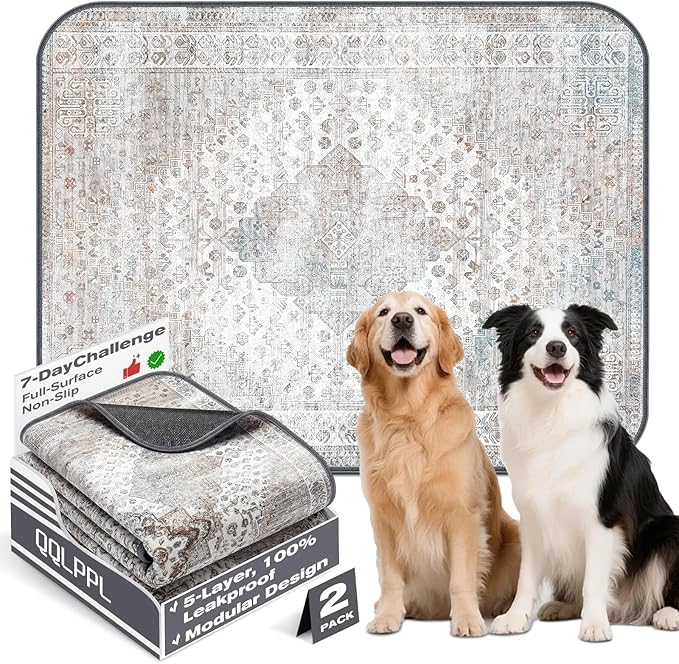Washable Pee Pads for Dogs and Cats, 2 Pack Absorbent Thick Reusable Training Dog Pet Puppy Pads, Waterproof & Non-Slip Whelping Pads for Potty Training, Whelping, Playpen, Crate, Prevents Leakage