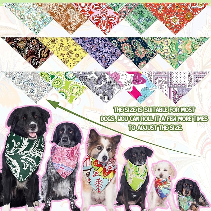 Huhumy 150 Pcs Paisley Dog Bandanas Bulk Pet Bibs Colorful Triangle Scarf Pet Paisley Bandanas for Medium Large Dogs Spring Summer Birthday Costume Decoration