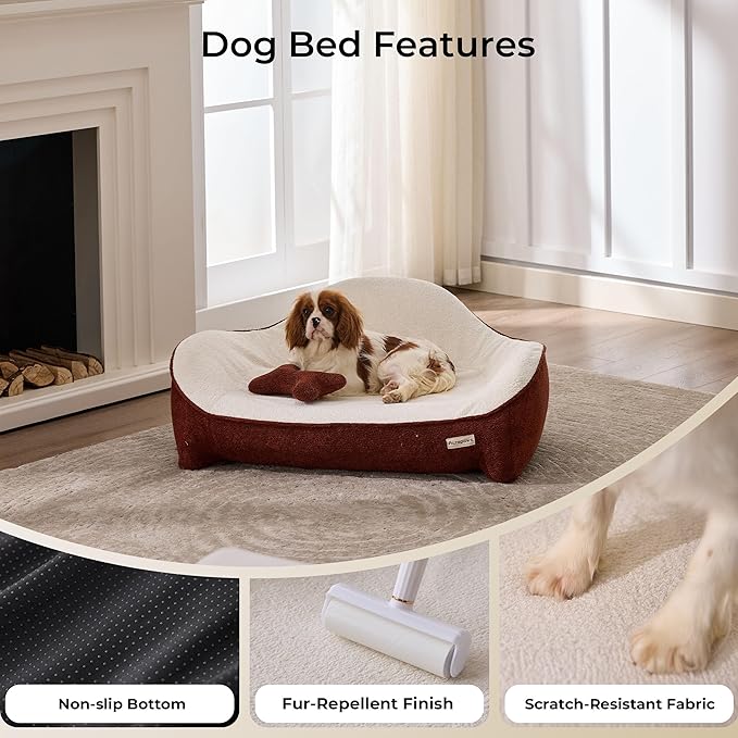Orthopedic Dog Bed for Medium Small Dogs up to 120lbs, Extra Thick One-Piece Memory Foam Dog Bed, Never Sag Pet Sofa Couch with 3 Removable Washable Covers (Plush, Cooling, Leather) & Toy
