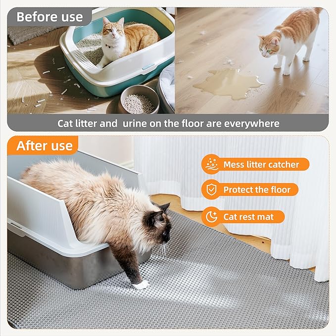 Cat Litter Mat for Litter Box, 30"21" Large Double Layer Trapping Cat Mat, Easy-Clean Scatter Non-Slip Kitty Litter Mat, Grey