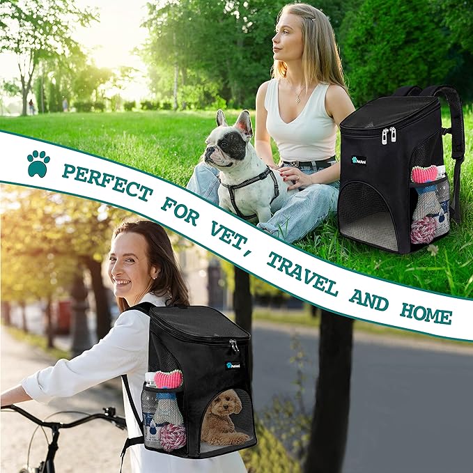 PetAmi Cat Backpack Carrier, Airline Approved Pet Carrier Backpack for Small Dogs and Large Cats, Soft Sided Collapsible Ventilated with Sherpa Bed for Hiking Travel, Max 18 lbs, Black