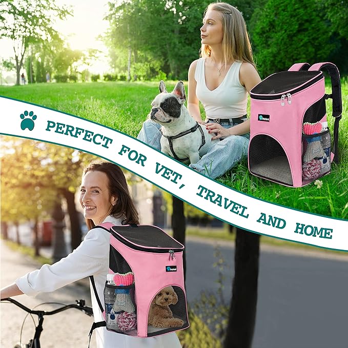 PetAmi Cat Backpack Carrier, Airline Approved Pet Carrier Backpack for Small Dogs and Large Cats, Soft Sided Collapsible Ventilated with Sherpa Bed for Hiking Travel, Max 18 lbs, Pink