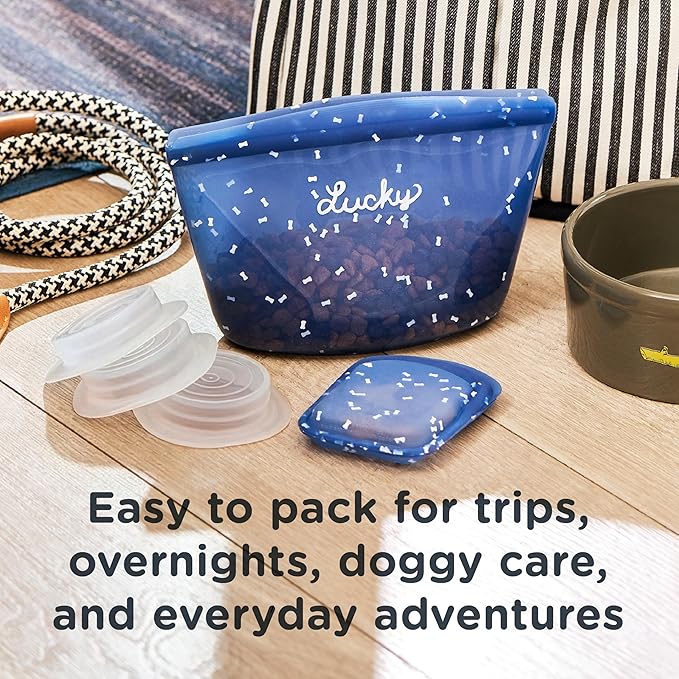 Stasher Pet Reusable Puppy Essentials Dog Travel Bag, Airtight Seal, Dog Travel Accessories, 4-Cup Dog Food Travel Container, Dog Food Travel Bag, Food Grade Silicone, Freezer & Dishwasher Safe