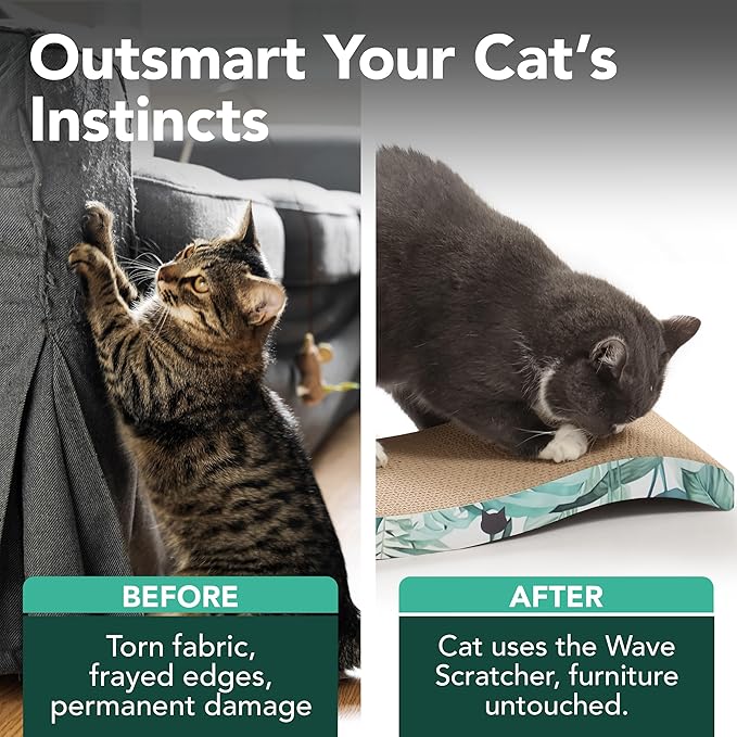 Reversible Wave Cat Scratcher for Indoor Cats - Cat Scratching Board, Horizontal Cat Scratch Pad Lounger with Reversible Usability and Extra Comfort for Lounge(1Pack, Go Green)
