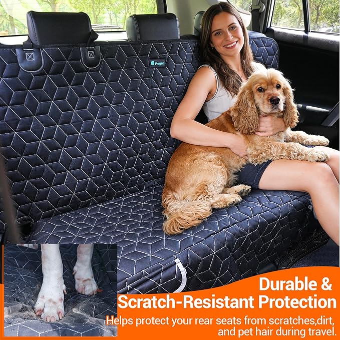 Meginc Dog Car Seat Cover for Back Seat, Waterproof Non-Slip Bench Protector for Dogs, Durable 600D Scratch Proof Seat Cover for Hair, Mud & Scratches, Travel and Daily Use in Compact Cars Small SUVs