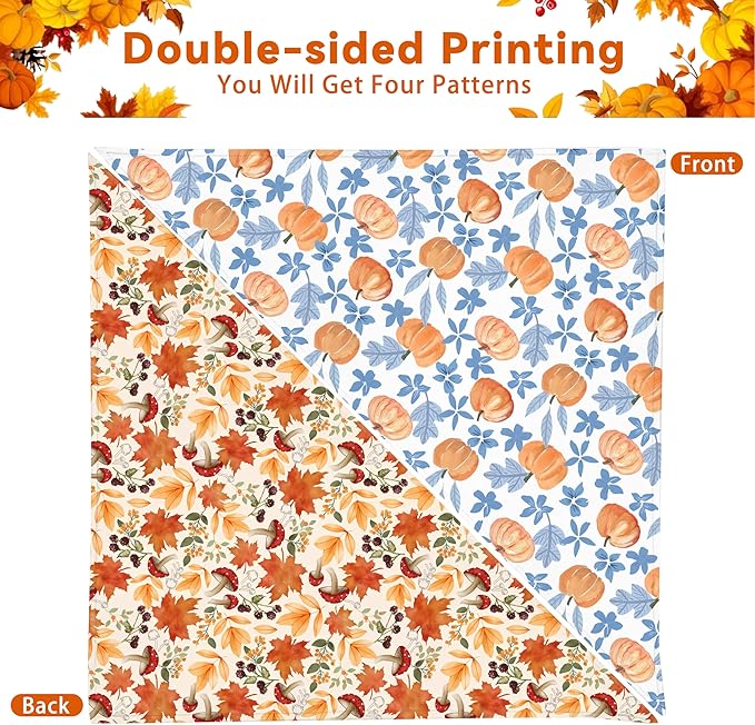 Fall Dog Bandana Reversible 2 Pack, Cute Autumn Pumpkin Leaves Fall Pet Bandanas Set Adjustable Triangle Holiday Scarves for Medium Large Extra Large Boy Girl Dogs