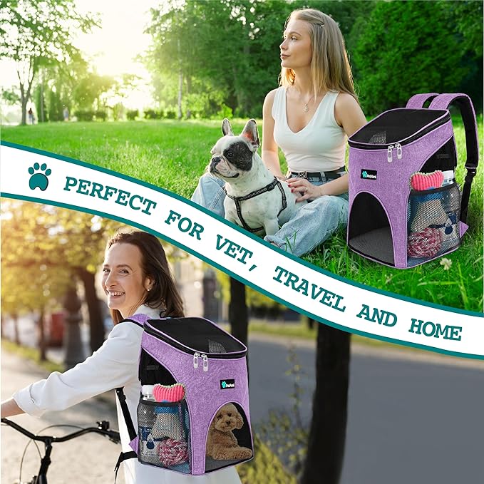 PetAmi Cat Backpack Carrier, Airline Approved Pet Carrier Backpack for Small Dogs and Large Cats, Soft Sided Collapsible Ventilated with Sherpa Bed for Hiking Travel, Max 18 lbs, Heather Purple