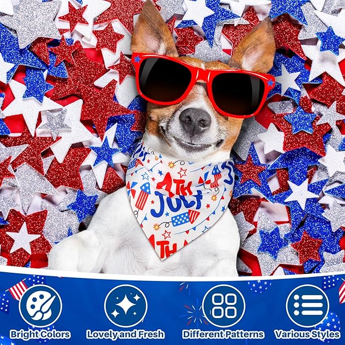 72 Pcs 4th of July Dog Bandanas Patriotic Dog Bandana Bulk Adjustable Washable Pet Triangle Scarf Soft Kerchief Bib for Independence Day Holiday Pet Costume Accessories