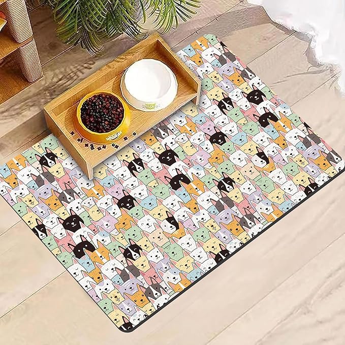 Dog Food Mat, Absorbent Pet Feeding Mat for Dog & Cat Food and Water Bowl, Non-Slip Quick Dry Pet Placemat Floor Protector for Messy Drinkers(16 x 24in)