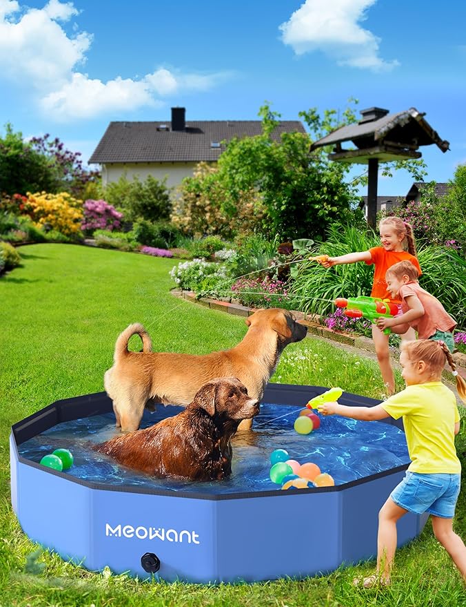 Meowant Foldable Dog Pool, Hard Plastic Dog Swimming Pools for Large Dogs, Collapsible Plastic Kid Pet, Portable Bathing Tub Kiddie Pool for Dogs (XL-63'' × 12'')
