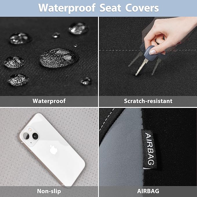 CAR PASS Waterproof Car Seat Covers Front Seats Only with 5mm Composite EVA, Neoprene Car Seat Cover with Separate Headrest Cover, Quick Setup Universal Fit for Car SUV Trucks,Airbag Compatible（Gray