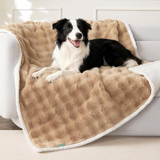Soft Cozy Waterproof Dog Blanket for Couch - Room Decor Medium Pet Blanket for Furniture Protector, Washable Calming Dog Crate Blankets for Indoors & Outdoors, Khaki, 40"x50"