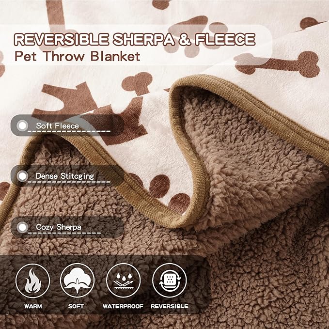 Waterproof Dog Blankets Pet Blanket, 30"x40" Cat Blanket for Indoor Cats, Soft Fluffy Sofa Car Bed Protector, Reversible Sherpa Fleece Puppy Blanket for Small Medium Dogs(Beige-House)