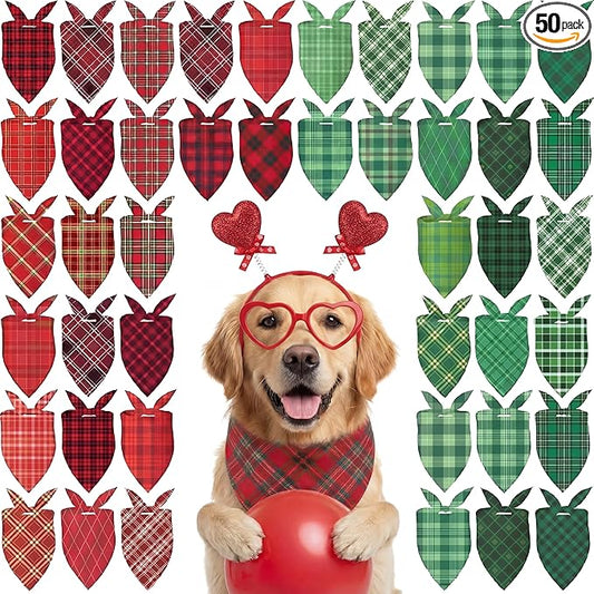 Abbylike 50 Pcs St. Patrick's Day Dog Bandanas Bulk Green Plaid Bandanas for Dogs Triangle Kerchief Bib Scarf for Pet Irish Holiday Costume Photo Props Accessories (31.5 x 21.7 x 21.7)