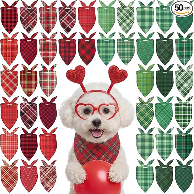 Abbylike 50 Pcs St. Patrick's Day Dog Bandanas Bulk Green Plaid Bandanas for Dogs Triangle Kerchief Bib Scarf for Pet Irish Holiday Costume Photo Props Accessories (19.7 x 13.8 x 13.8)