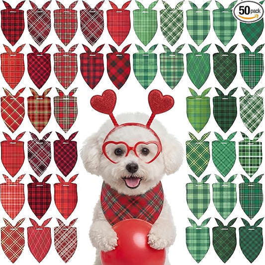 Abbylike 50 Pcs St. Patrick's Day Dog Bandanas Bulk Green Plaid Bandanas for Dogs Triangle Kerchief Bib Scarf for Pet Irish Holiday Costume Photo Props Accessories (19.7 x 13.8 x 13.8)