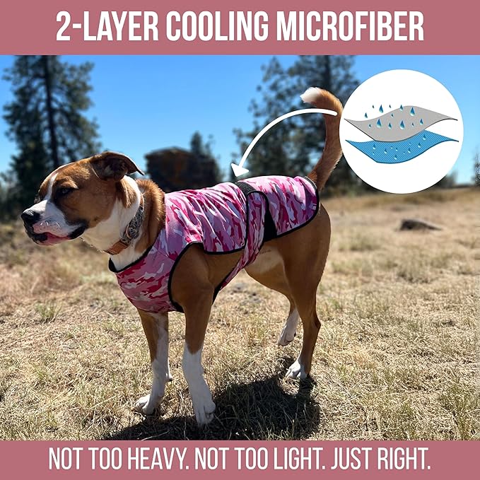 Dog Cooling Vest - 2-Layer Cooling with Soft Microfiber Fabric - Lightweight, Adjustable and Comfortable - UV Protection for Small to Large Dogs - Relief in Hot Weather (Pink, Medium)