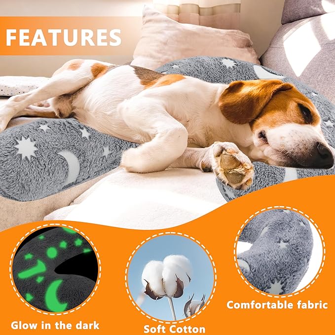Pet Calming Pillow for Dogs, Soft U-Shaped Pillow Glow in the Dark, Joint Relief, Sleep Comfortably,Suit for Small, Medium, Large Dogs, Fluffy Pet Neck Pillow (L-Gray)