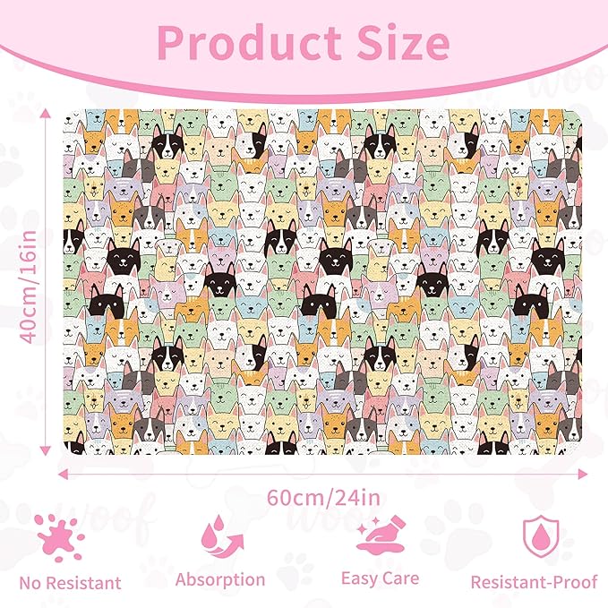 Dog Food Mat, Absorbent Pet Feeding Mat for Dog & Cat Food and Water Bowl, Non-Slip Quick Dry Pet Placemat Floor Protector for Messy Drinkers(16 x 24in)