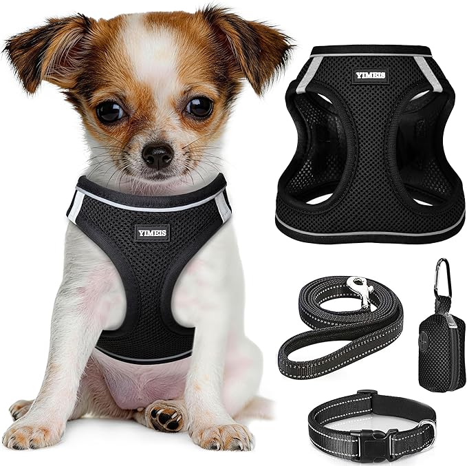 YIMEIS Dog Harness and Leash Set, No Pull Soft Mesh Pet Harness, Reflective Adjustable Puppy Vest for Small Medium Large Dogs, Cats (Black-Update, Small (Pack of 1))