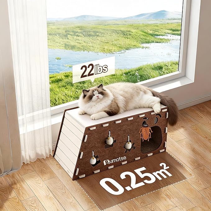 Felt Cat Bed Cave for Indoor Cats, Modular Tunnel Hideaway House for Large Cats Up to 22LB, Cozy Washable Felt Cat Condo for Sleeping, Playing & Hiding, Coffee