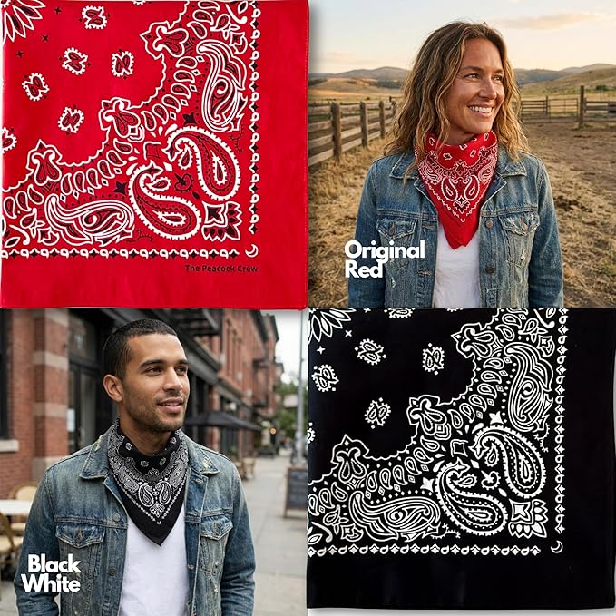 The Peacock Crew Premium Soft Cotton Bandanas Pack for Men and Women Paisley 22 x 22 inches