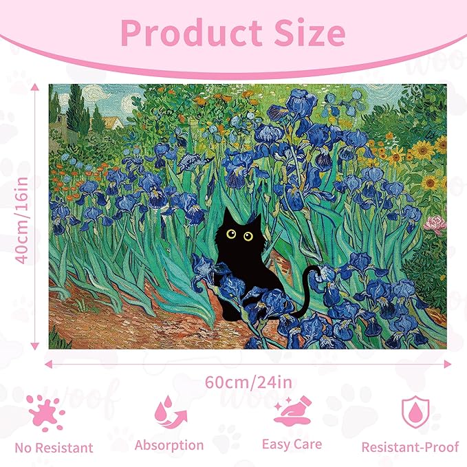 Black Cat Pet Feeding Mat, Absorbent Dog/Cat Food Mat for Food and Water Bowl, Non-Slip Quick Dry Pet Placemat Floor Protector for Messy Drinkers(16 x 24 in)