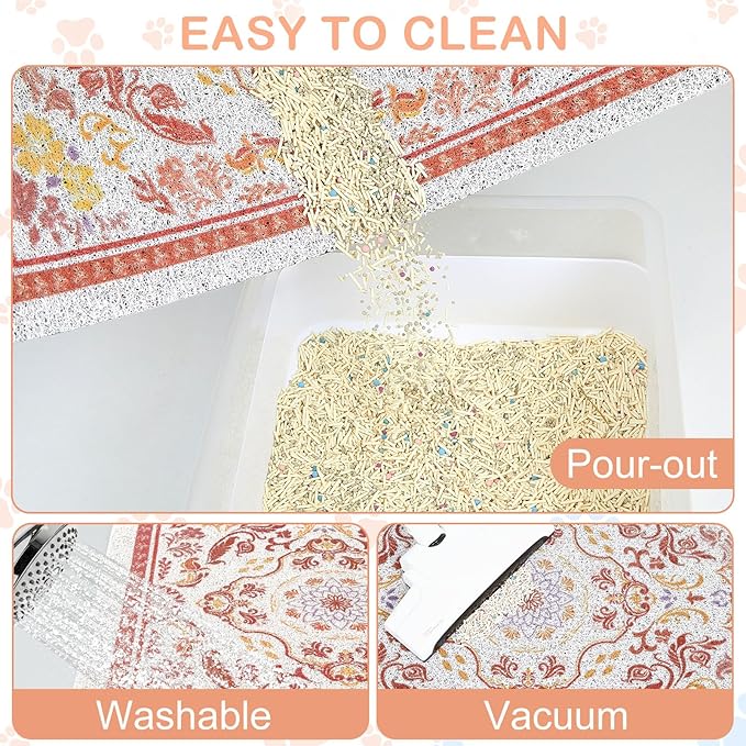 Cat Litter Mat Trapping Rug 33"x22", Large Litter Box Mat for Floor, Non-Slip Waterproof Backing, Soft Mesh Easy to Clean Pet Mat for Cat Red