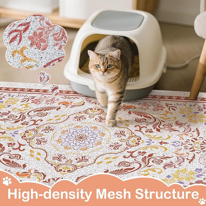 Cat Litter Mat Trapping Rug 33"x22", Large Litter Box Mat for Floor, Non-Slip Waterproof Backing, Soft Mesh Easy to Clean Pet Mat for Cat Red