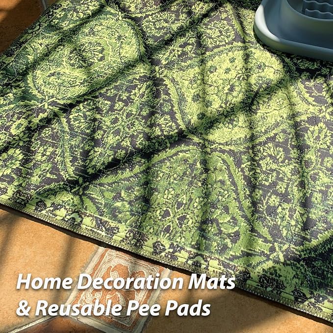 nunubaby Washable Pee Pads for Dogs, Stylish, Non-Slip and Leak-Proof Pee Pads. Reusable Potty Pads for Dogs for Crates and Floors.(Green/Multi,48" x48" )
