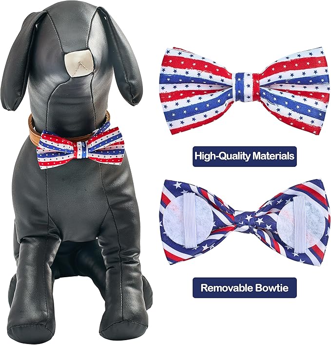 PET SHOW 10 Pack 4th of July Dog Bow Ties Sliding Collar Attachments Puppies Cats Patriotic Bowties for Medium Large Dogs US Flag Bowknots Pet Grooming Accessories for Independence Day