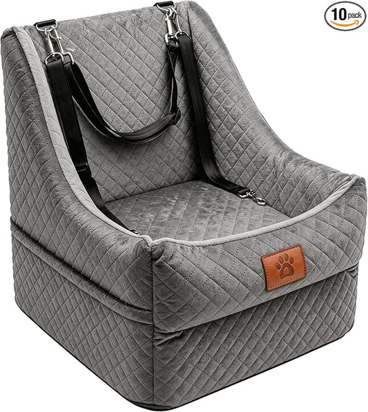 Dog Booster Car Seat for Small to Medium Dogs Up to 35 lbs, Elevated Pet Car Seat with 2 Safety Belts, Detachable Washable Cover, Non-Slip Stable Base, Front/Back Seat Travel Booster