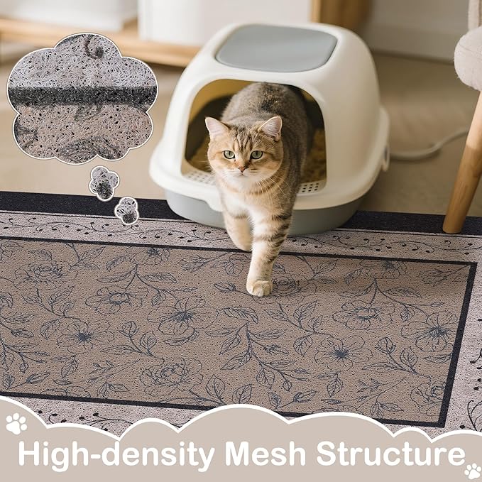 Cat Litter Mat Trapping Rug 33"x22", Large Litter Box Mat for Floor, Non-Slip Waterproof Backing, Soft Mesh Easy to Clean Pet Mat for Cat Brown