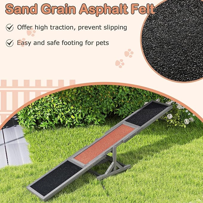 PETSITE Wooden Dog Agility Seesaw, Dog Exercise & Play Set, Outdoor Run Game Toy, Climbing Platform Balance Training Equipment, Weatherproof Pet Supplies for Backyard Obstacle Courses (Grey)