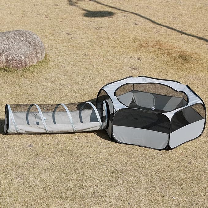 Cat Tunnel, Cat Tunnels for Indoor Cats, Hexagon-Shape Cats Cave with Cat Toys, Foldable Cat Tubes and Tunnels for Kitten, Puppy, Kitten, Rabbit(Hexagon + Tunnel)，78" L x 44.5" W x 15.5" H