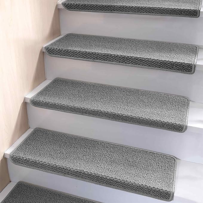 Brakki Bullnose Carpet Stair Treads, Non Slip Stair Treads for Wooden Steps Indoor, Stair Runner, Soft Stair Rugs for Pets, Edging Stair Protectors, Washable, 29.5"x9.5"x1.5" 7pcs, Grey