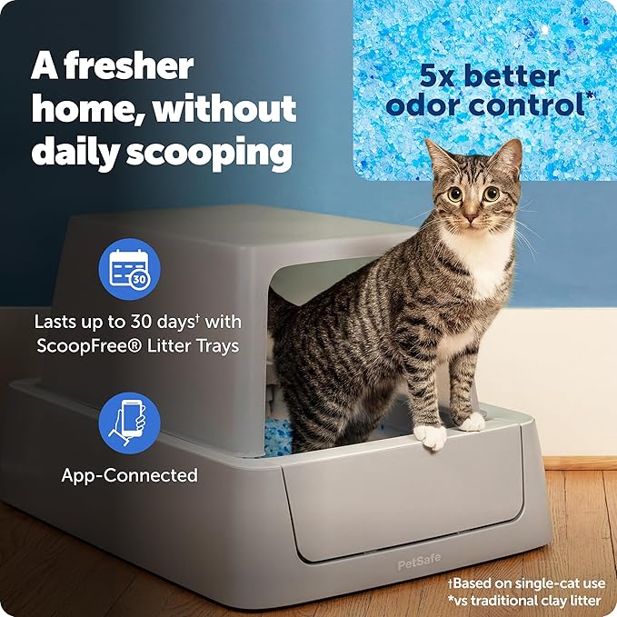 PetSafe ScoopFree Crystal Smart Self-Cleaning Automatic Litter Box - Front Entry - Covered Motion-Sensing Cat Box with Integrated Health Counter & App - Includes 1 Disposable Crystal Litter Tray