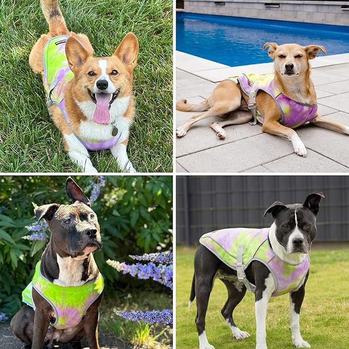 Spark Paws Dog Cooling Vest - SPF 50 UV Sun Protection - Summer Heat Relief Gear for Dogs, Lightweight, Evaporative Cooling - Dog Anxiety Relief Vest During Hot Days - Neon Purple - Size S